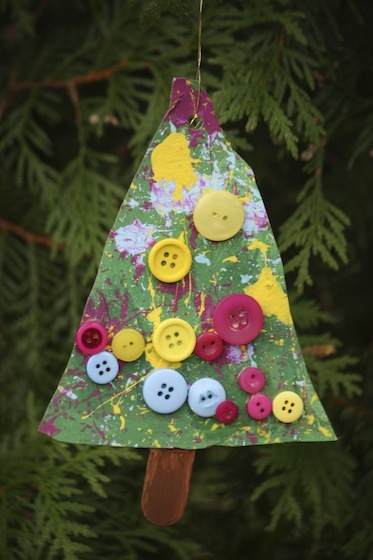 Yellow, Pink and Blue Button Christmas Tree Ornament