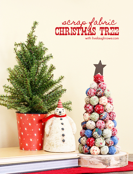 Scrap Fabric Christmas Tree using styrofoam balls with livelaughrowe.com