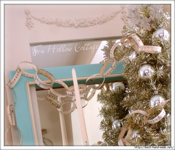 Sheet Music Garland, Vintage, Tinsel Tree, Aqua, Silver (700x598, 339Kb)