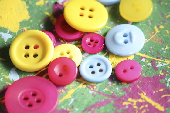 Colourful buttons and paint for button christmas tree ornaments